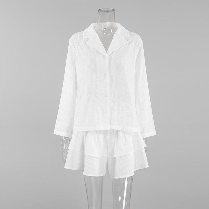 Dame bluse- og nederdelkombination i stribet design Stilla