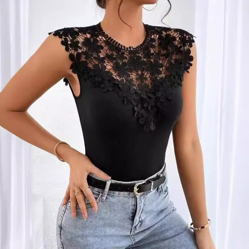 Dame Floral Spids Dekoreret Bodysuit Stilla