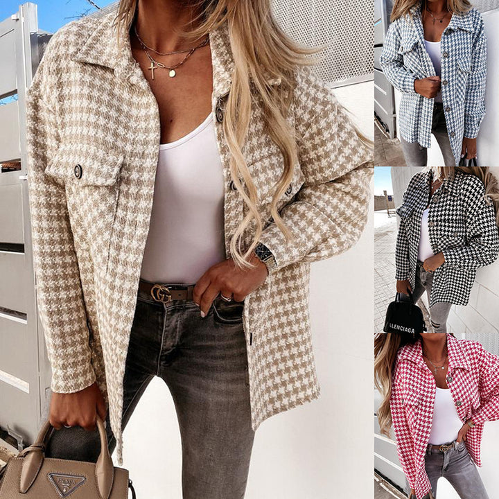 Dame casual overshirt-jakke med hørfrakke-mønster og praktiske brystlommer Stilla