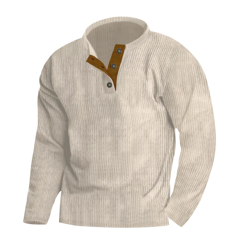 Herre afslappet strikpullover med moderne knapliste og struktureret design Stilla