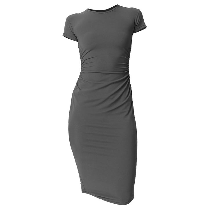 Dame figursyet midi kjole med rynket design Stilla