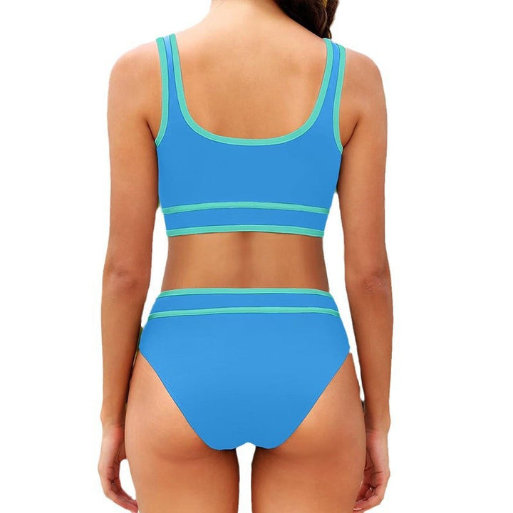 Dame Højtaljede Bikini-Sæt med sportslig Crop-Top og kontrasterende Ærmelydetails Stilla