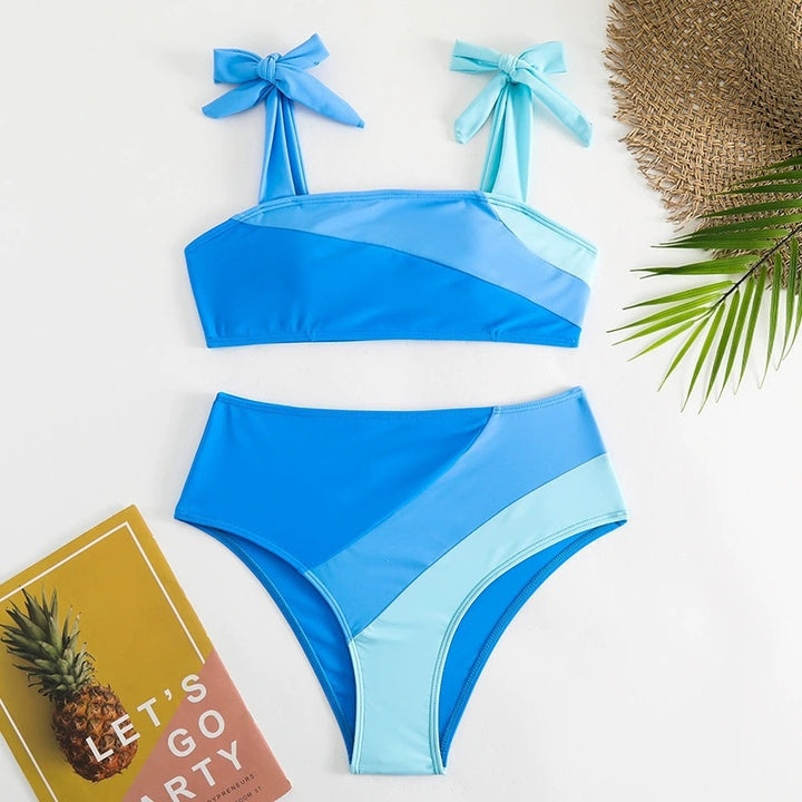 Dame Bikini-Sæt med legende sløjfer og moderne farveblokdesign Skovae