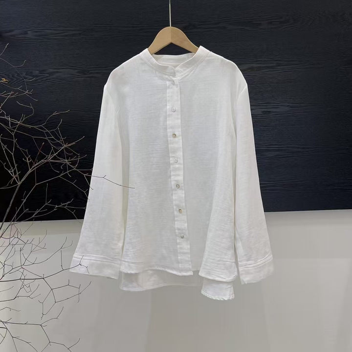 Femme Let Langærmet Button-Up Tunika-Skjorte Stilla