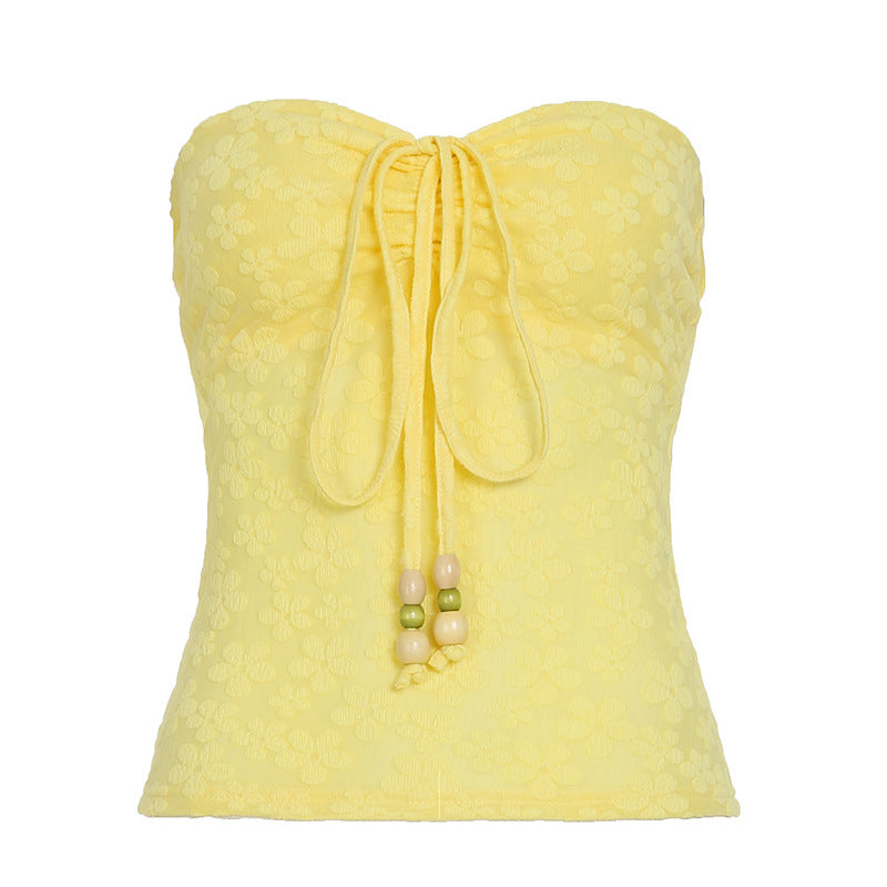 Dame bandeau-top med blomstermønster og flettet detalje Skovae