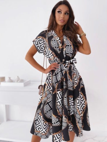 Dame Elegant Midi-Kjole med Kunstneriske Mønstre Stilla