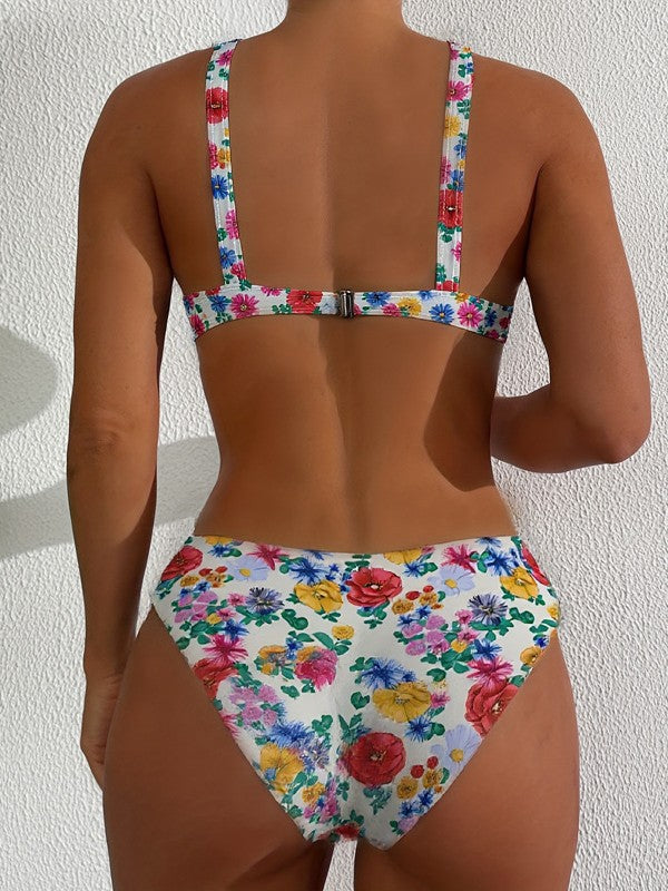 Kvinder Floral Print Højstøttende Bikini Sæt Stilla