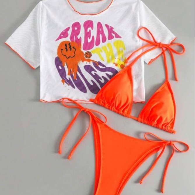 Dame bikini-sæt med trendy cropped-top og legende bindebælte Stilla