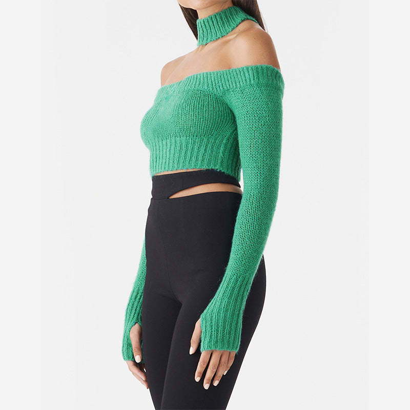 Dame Off-Shoulder Kort Strikpullover Stilla