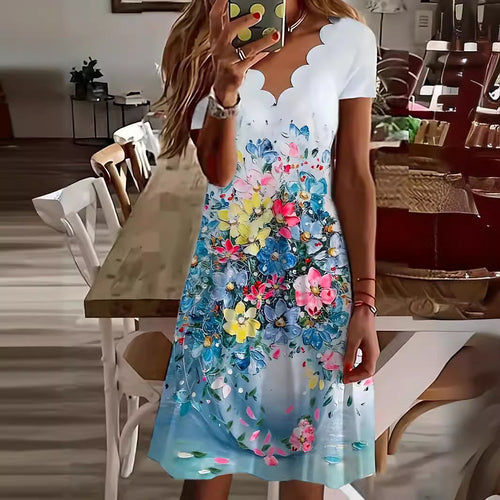 Dame Scalloped Floral Print Midi Kjole Stilla