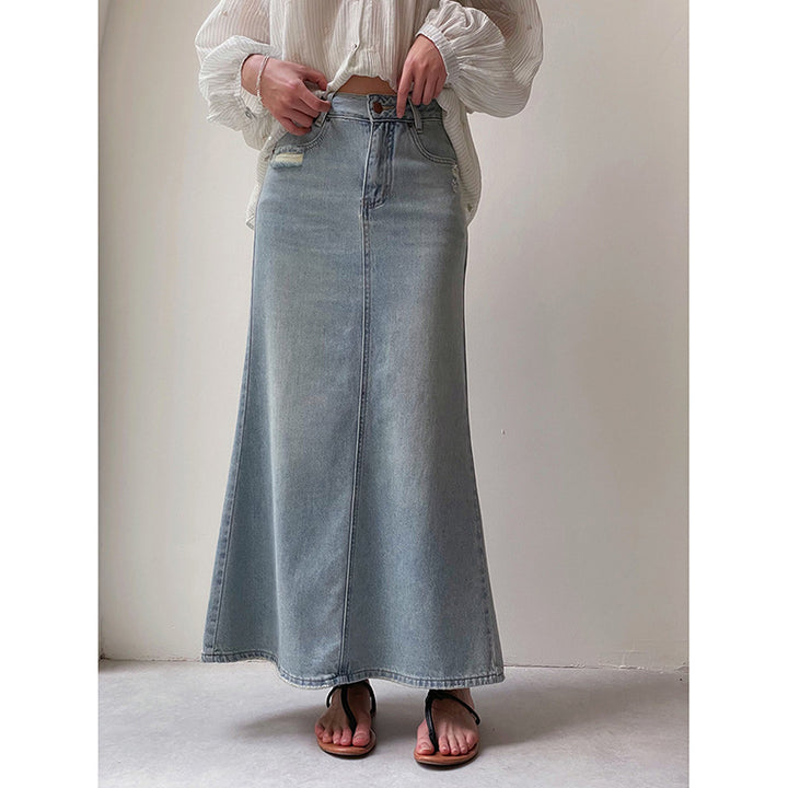Dame Maxiskørt i let denimkvalitet med klassisk snit og vintage charme Stilla