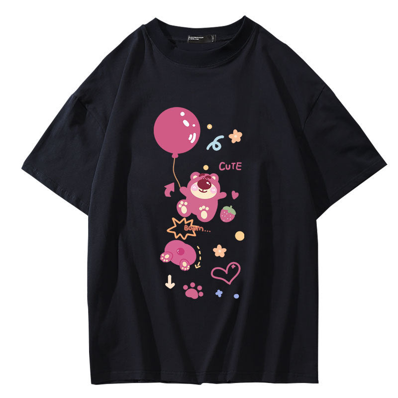 Dame Oversized T-shirt med legende bjørnemotiv og farverig grafiktryk Stilla