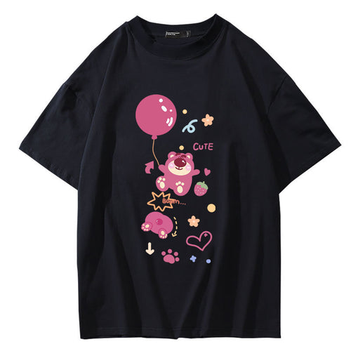 Dame Oversized T-shirt med legende bjørnemotiv og farverig grafiktryk Stilla