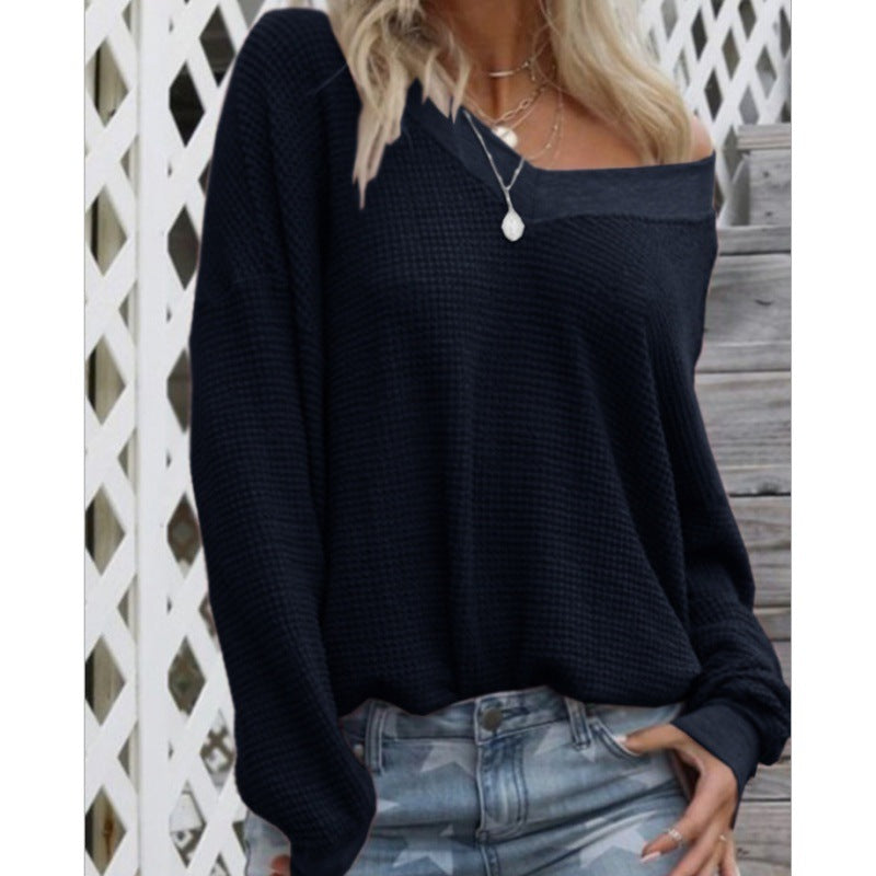 Kvindernes Oversized Bomuldsbluse med Casual V-Hals og Rib Detaljer Stilla