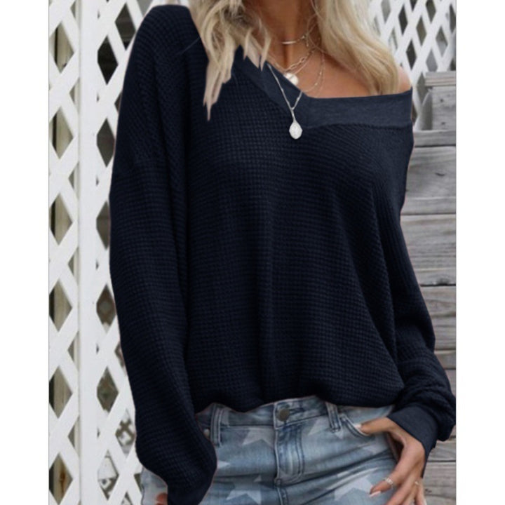 Kvindernes Oversized Bomuldsbluse med Casual V-Hals og Rib Detaljer Stilla