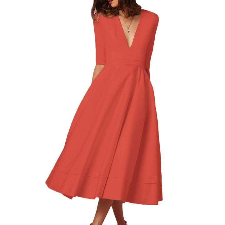 Dame Elegant V-Hals Midi Kjole Stilla