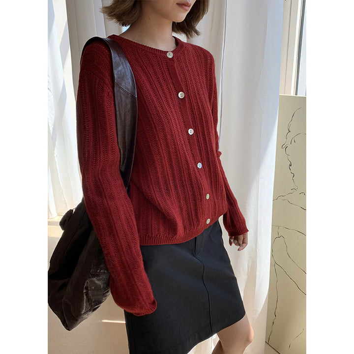 Dame fin strik cardigan med gennemgående knapliste og struktureret design Stilla