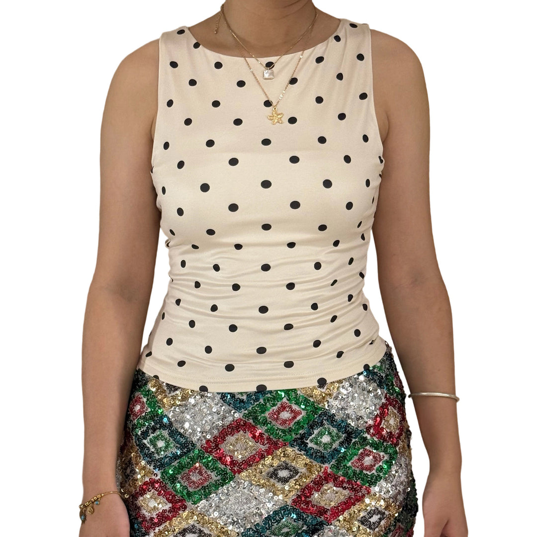 Dame Polka-Dots Tanktop med figursyet snit Skovae