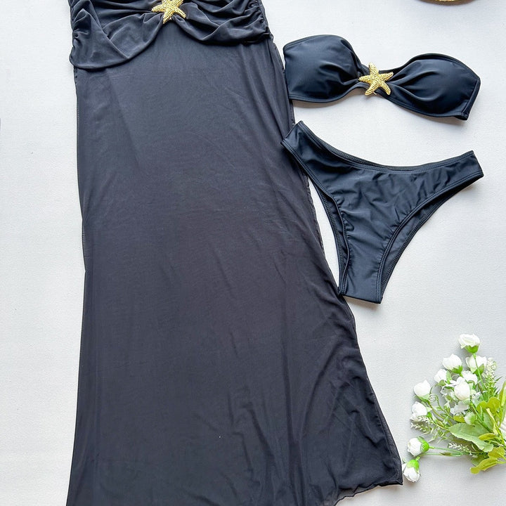 Dame Elegant Bandeau-Bikini-Sæt med gennemsigtig Palazzo-Bukser Stilla