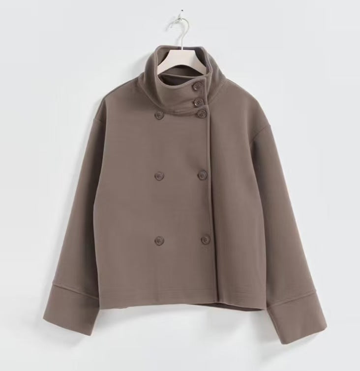 Damesmode Cropped Jakke med Høj Krave og Dobbelt Knaplås Stilla