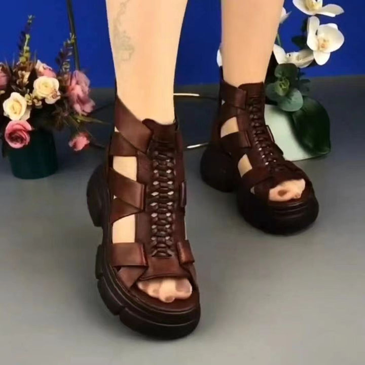 Dame modische sandaler med høj plateau og kunstnerisk snøredesign Stilla