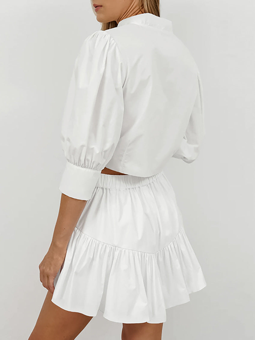 Dame sæt med cropped blazer og flæsekorte Stilla