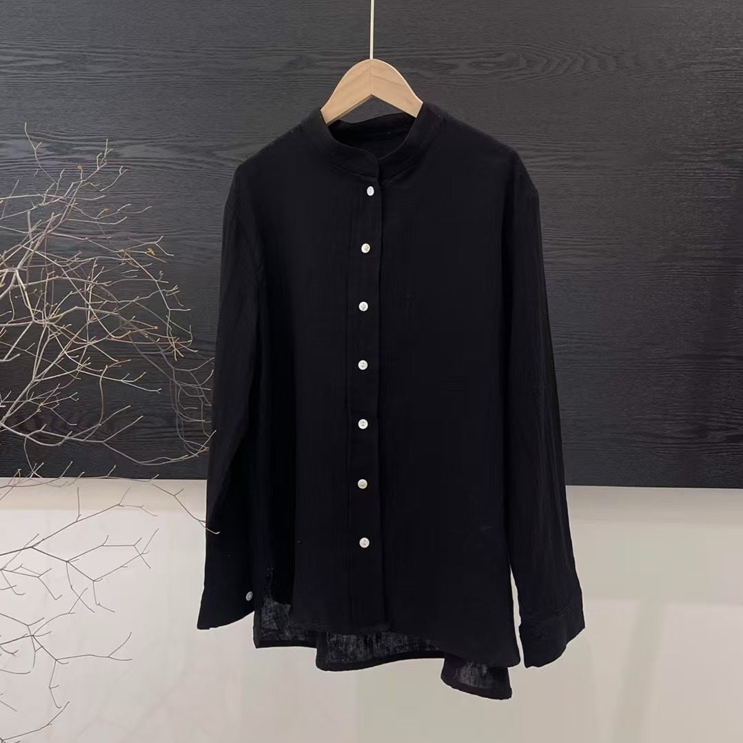 Femme Let Langærmet Button-Up Tunika-Skjorte Stilla