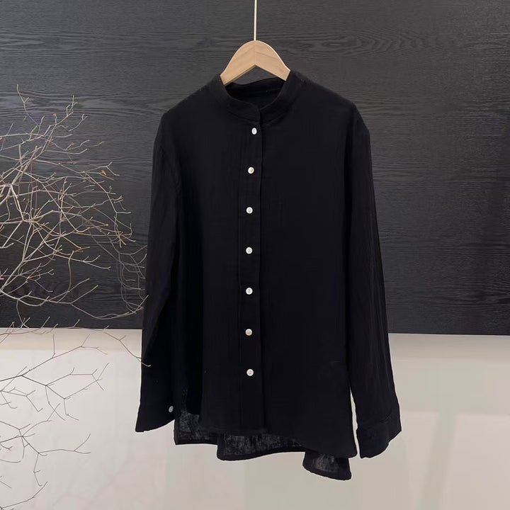 Femme Let Langærmet Button-Up Tunika-Skjorte Stilla