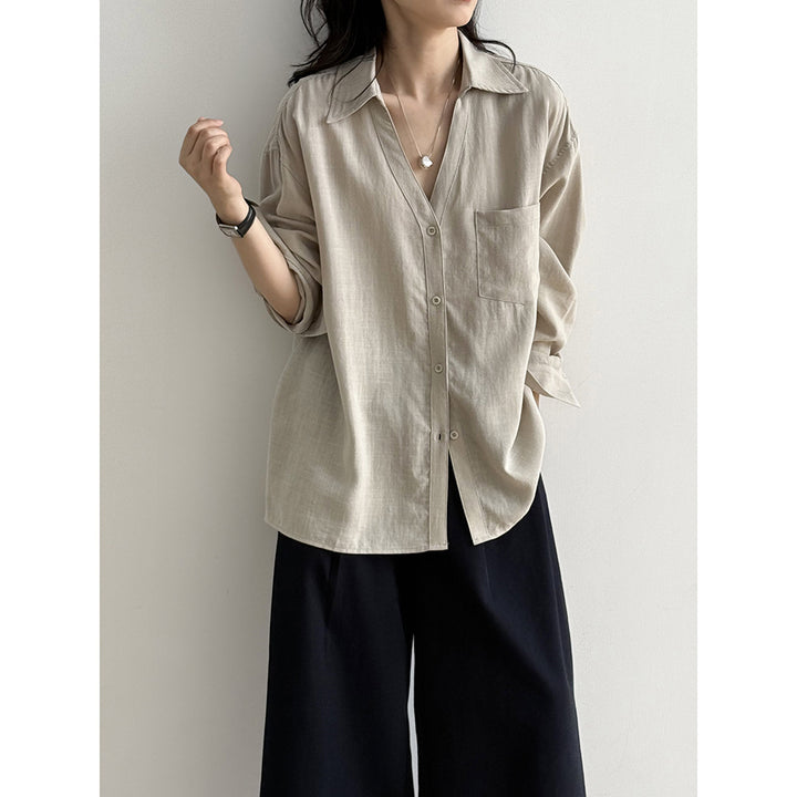 Dame afslappet linned blouse med reduceret snit og praktisk brystlomme Stilla