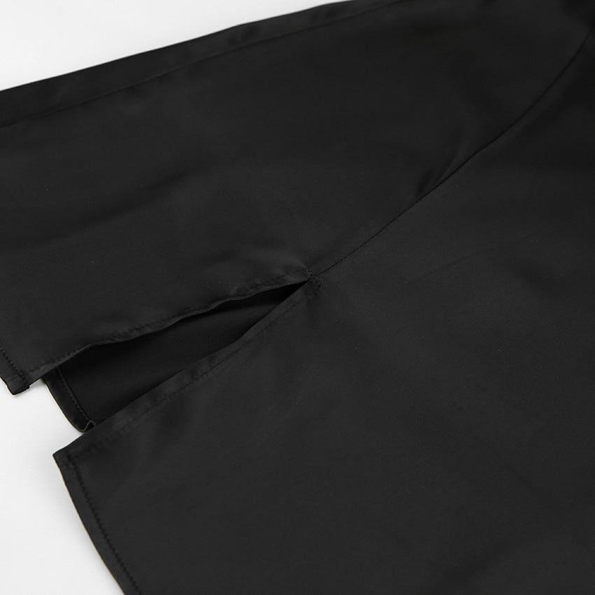 Dame elegant minikjole med høj skorsten kant og flydende satin stof Stilla