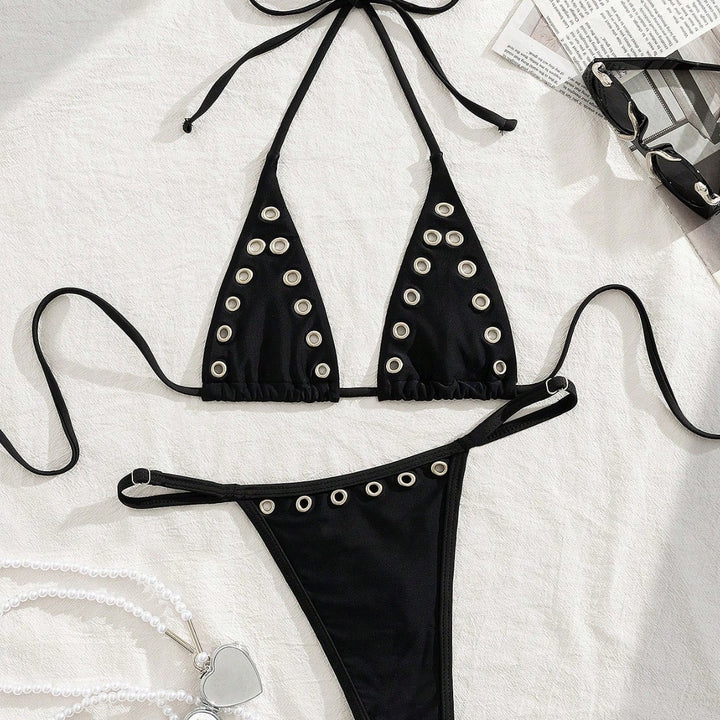 Dame triangel-bikini-sæt med glamourøse pynt-detaljer Skovae