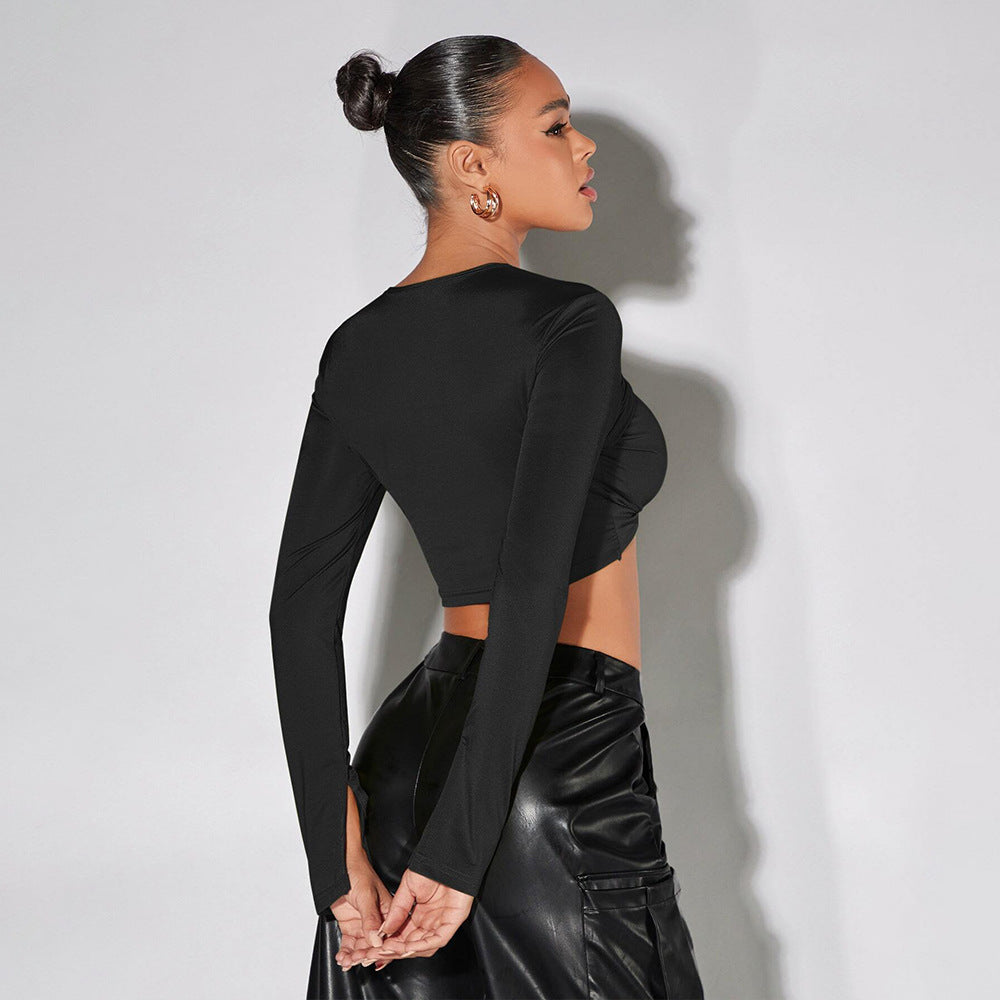 Dame Crop Top med sofistikerede drapering detaljer og lange ærmer Stilla
