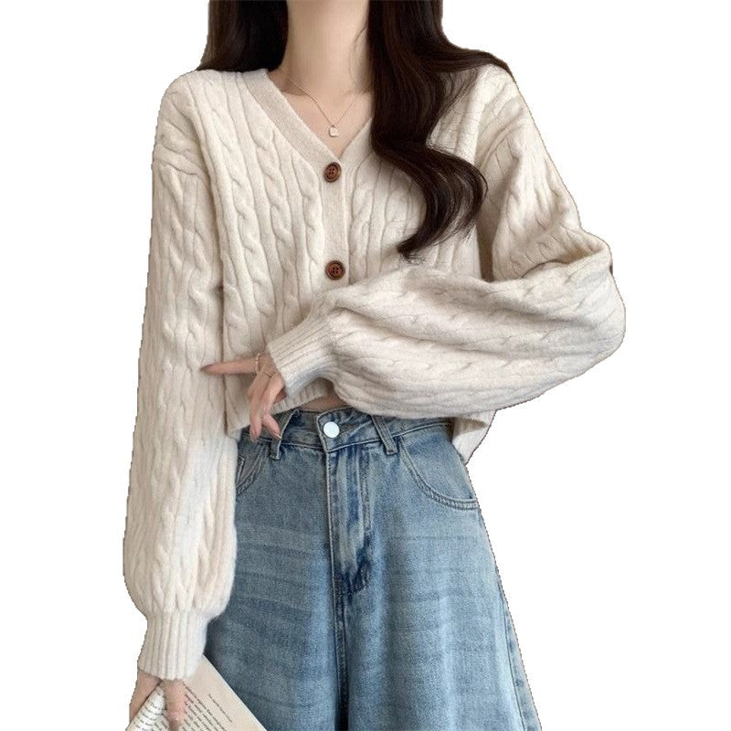 Kvinders chunky strikket cardigan med knapdetaljer og dyb V-hals Stilla