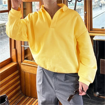 Unisex nan locker skåret V-hals sweatshirt med skjortekrage i bomuldsfleece Skovae