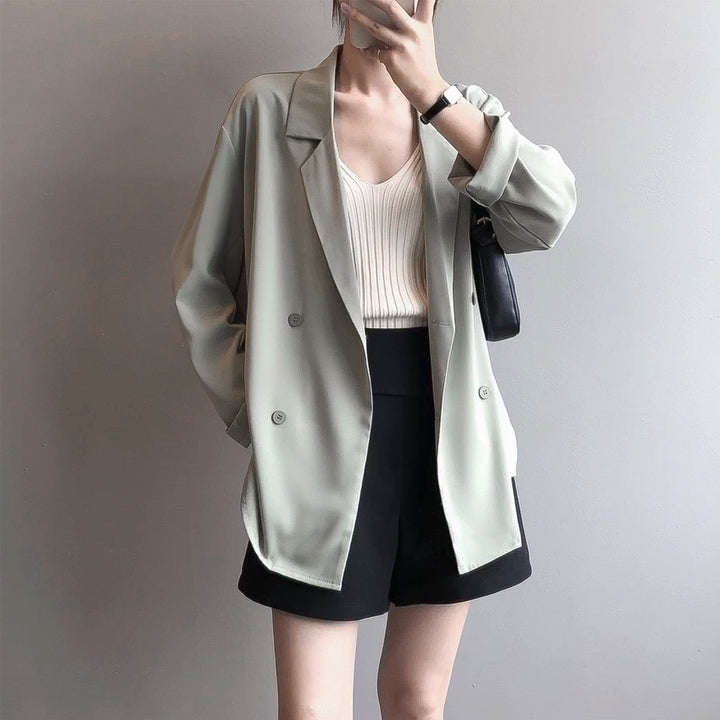 Dame elegant oversized blazer med dobbelt knaplukning og afslappet skæring Stilla