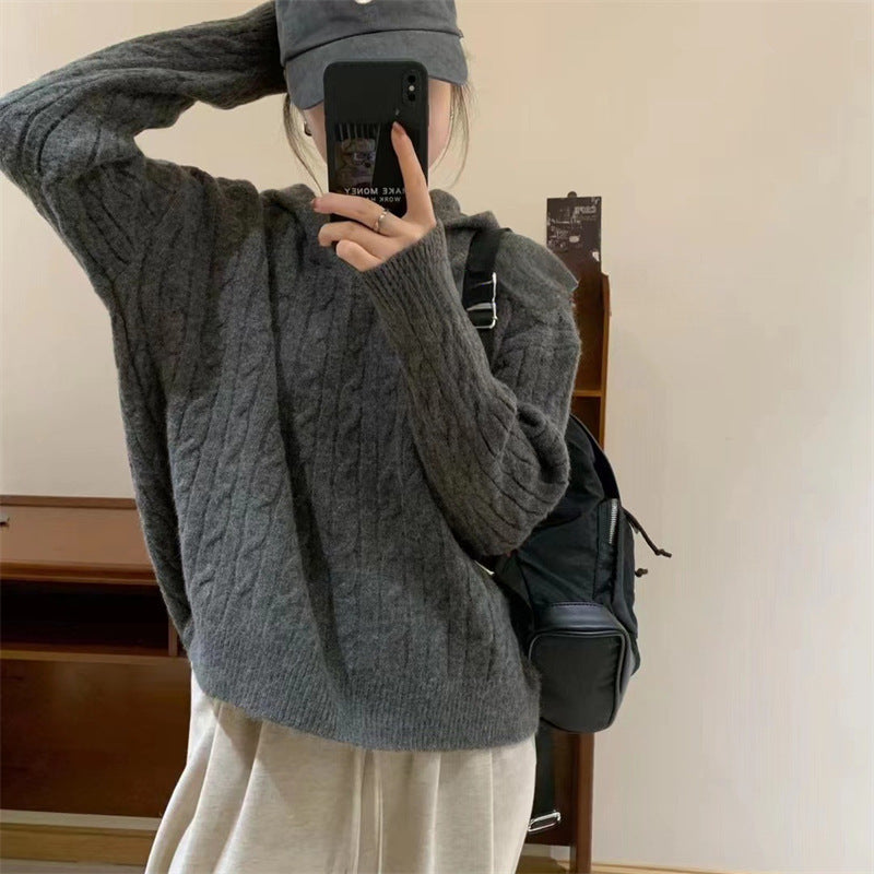 Kvinders Cozy Knit Sweater med Hætte og Kabelmønster Stilla