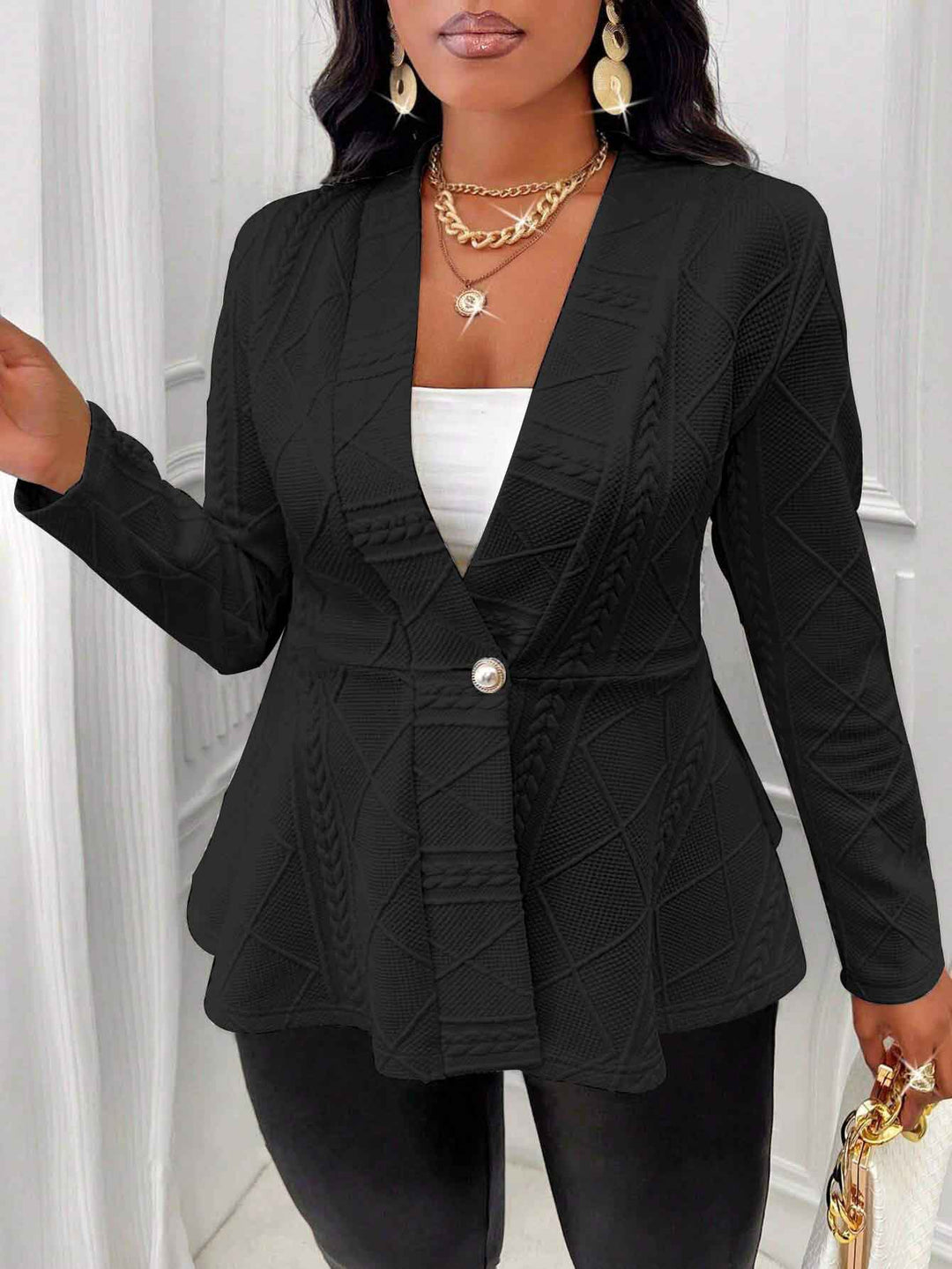 Dame struktureret blazer-top med figursyet snit og elegant revers Stilla