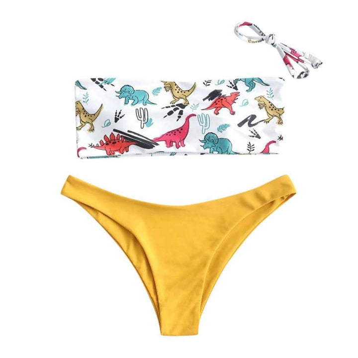 Damer Dinosaurer Tryk Bandeau Bikini Sæt Stilla