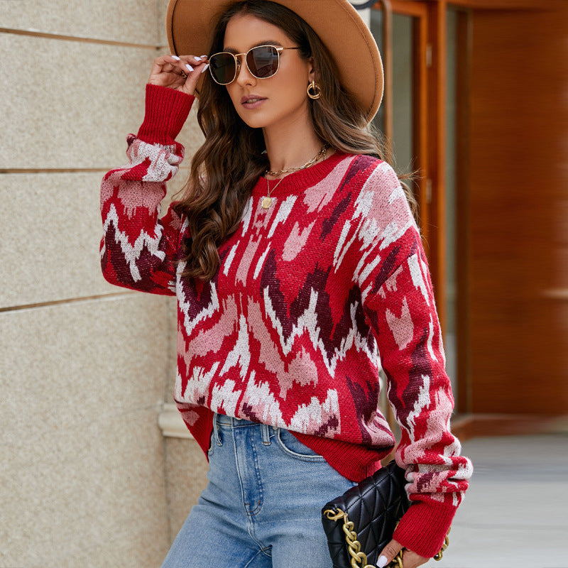 Dame ikat-mønster Pullover med blødt stof og afslappet snit Stilla