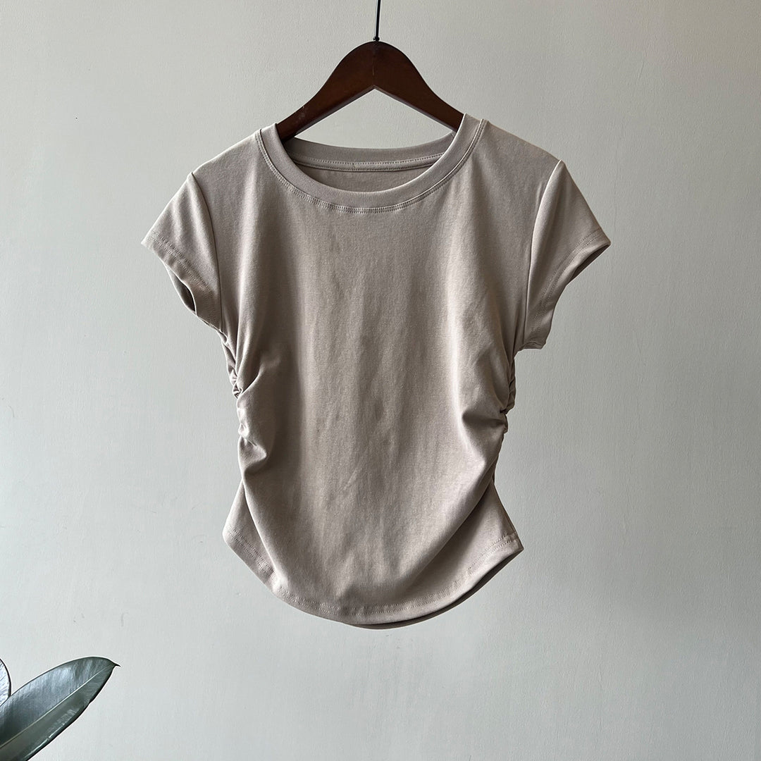 Dame figursyet overdel med elastiske rynker og rund halsudskæring Stilla