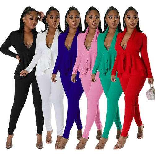 Dame elegant Jumpsuit med ruffles og dyb V-udskæring Stilla