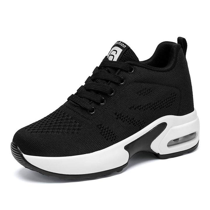 Damer nan Aerobic- og hverdags sneakers med stødabsorberende luftpuff-zone, elastisk strikoverdel og ergonomisk fodseng Skovae