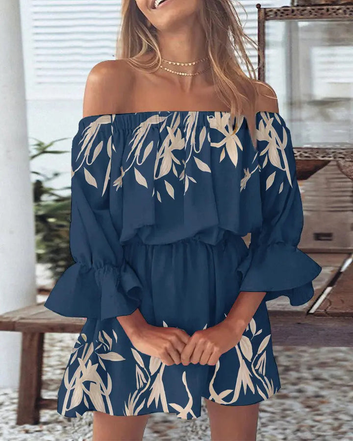 Dame luftig Off-Shoulder Kjole med Rüschendetails og blomster mønster Stilla