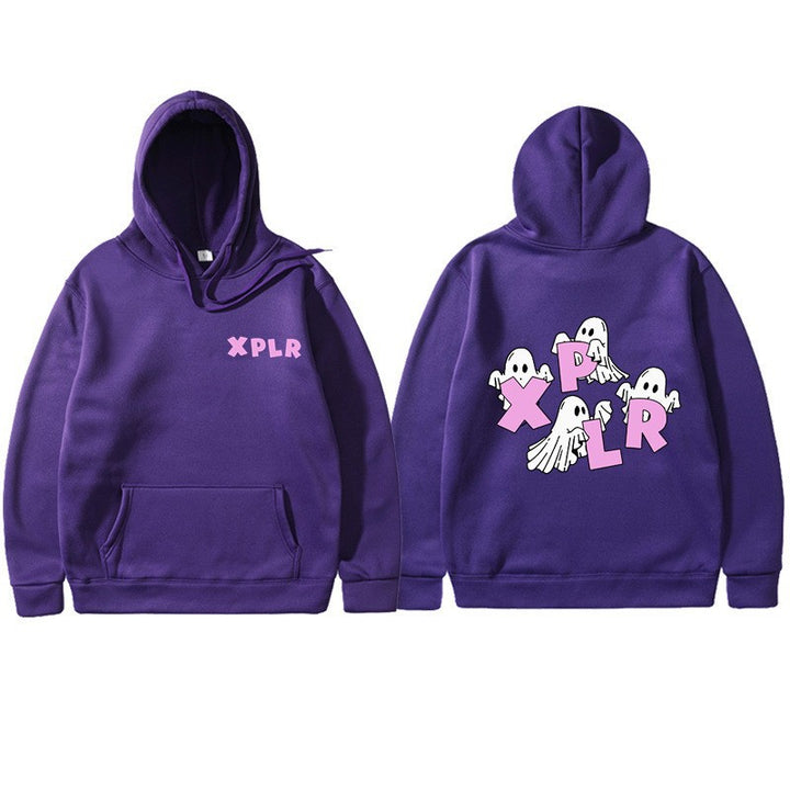 Dame hoodie med kreativt spøgelsesmotiv og kangaroo lomme Skovae