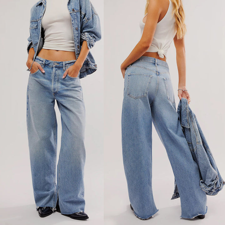 Dame løse jeans i en afslappet vintage-stil med flænsede sømme Stilla