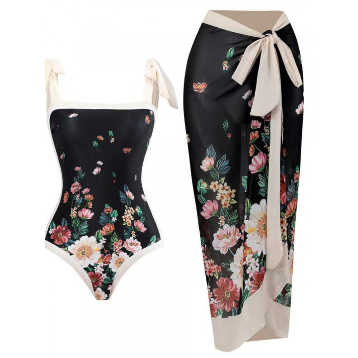 Dame Én-delt Badedragt med stilfuld Wrap Skirt og moderigtigt mønster Skovae