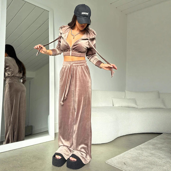 Kvinders sporty velour crop top og maxi bukser sæt Skovae