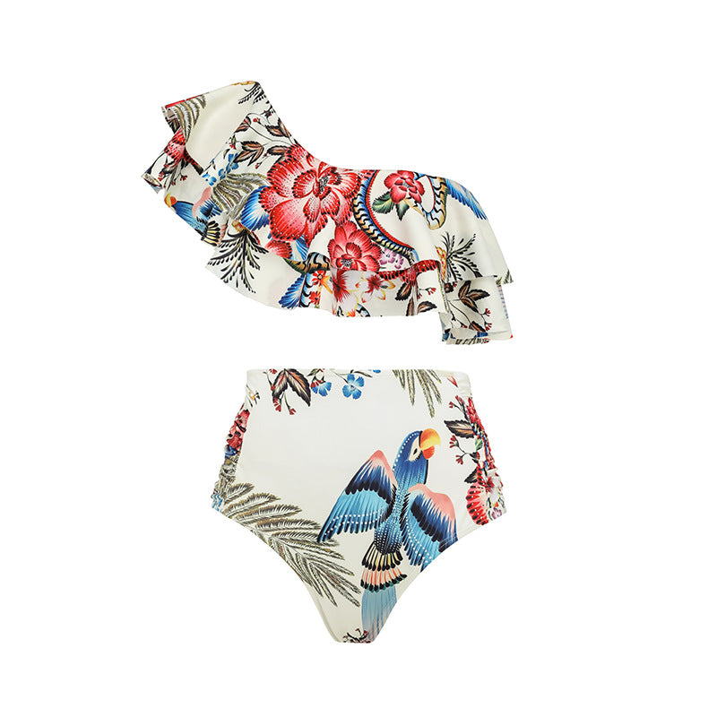 Dame badetøj sæt med blomster ruffles og tætsiddende shorts Skovae