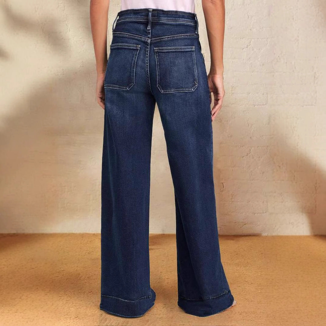 Dame Bred Denim-Bukser med høj talje og justerbar snøre Stilla