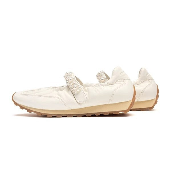 Dame ballerinas med elegante perleapplikationer og fleksibel sål Stilla